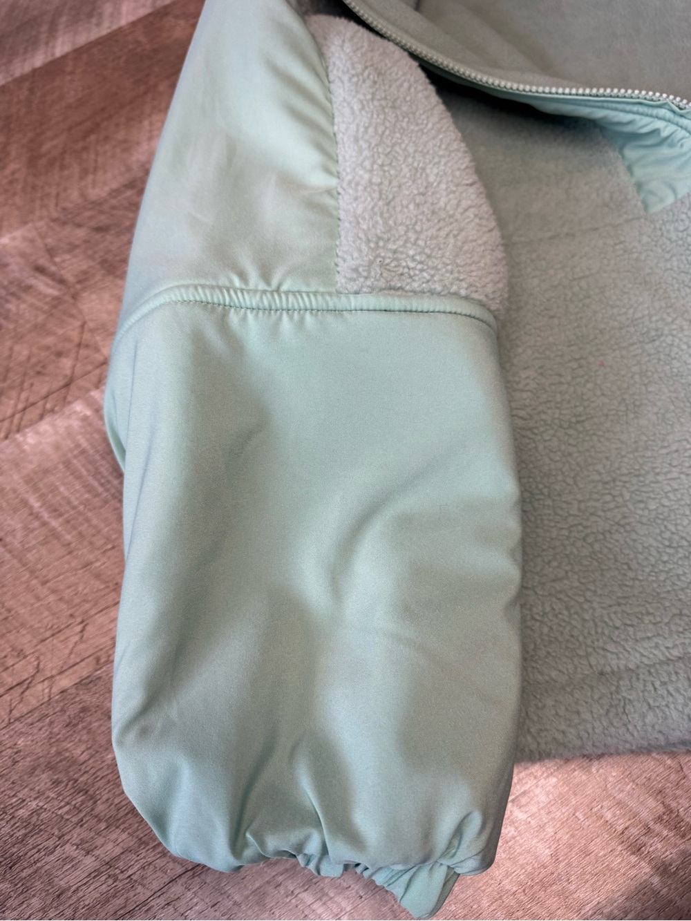 all in motion Sage Minty Green Sherpa Zip-Up Hooded Jacket with Solid Panels - Picture 13 of 14